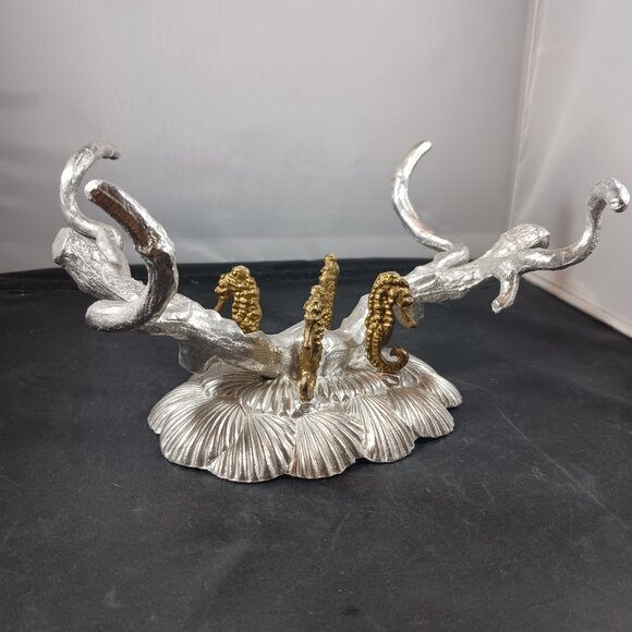 Vtg 1993 Arthur Court Aluminum Brass Seahorse Stand/Bowl Holder Signed - Picture 13 of 15